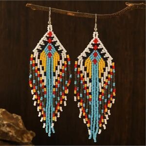 Western earrings beaded Tribal boho jewelry fringe tassels multicolor